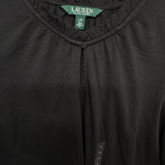 Lauren Ralph Lauren Womens L Eyelet Ruffle Short Sleeve Top Black Cotton Capsule - Picture 4 of 10